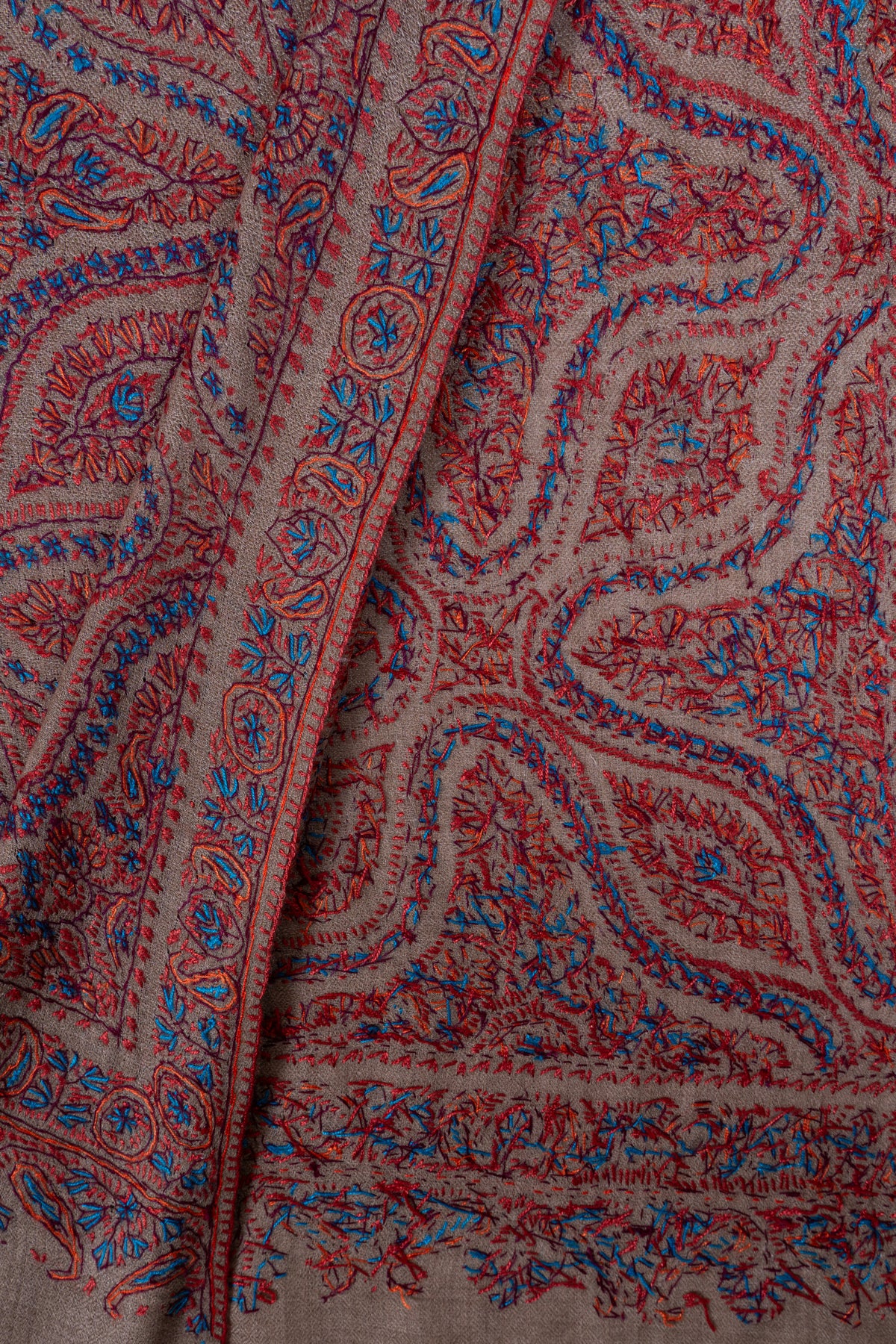 Dusty Rose Paisley Heritage: Merino Wool Hand Embroidered 2.5 Yards Jamawar Shawl
