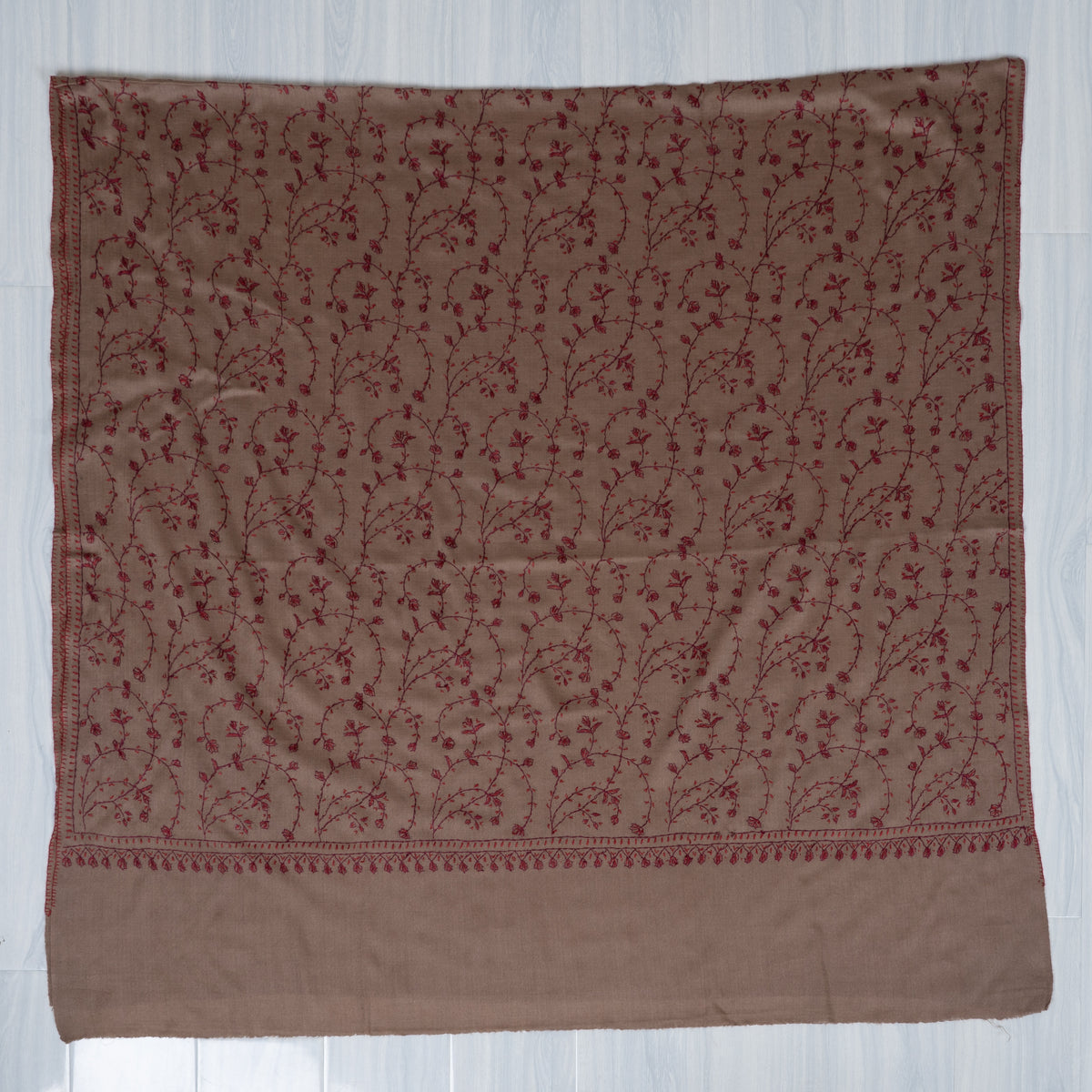 Cocoa Wine Floral Veil: Merino Wool Hand Embroidered 2.5 Yards Shawl