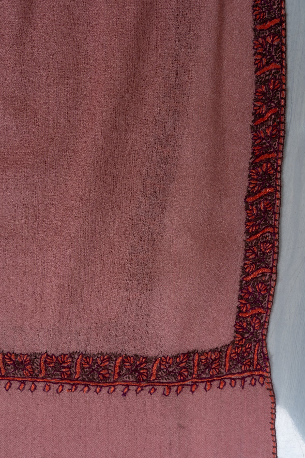 Rosewood Blush: Merino Wool Hand Embroidered 2.5 Yards Shawl