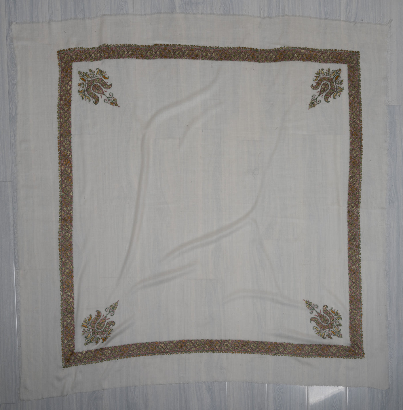 Blush Ivory Rumal — Sozni Hand Embroidered