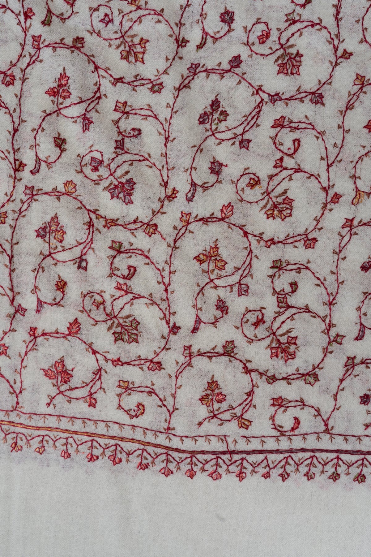 Ivory Rouge Floral Mesh: Merino Wool Hand Embroidered 2.5 Yards Shawl