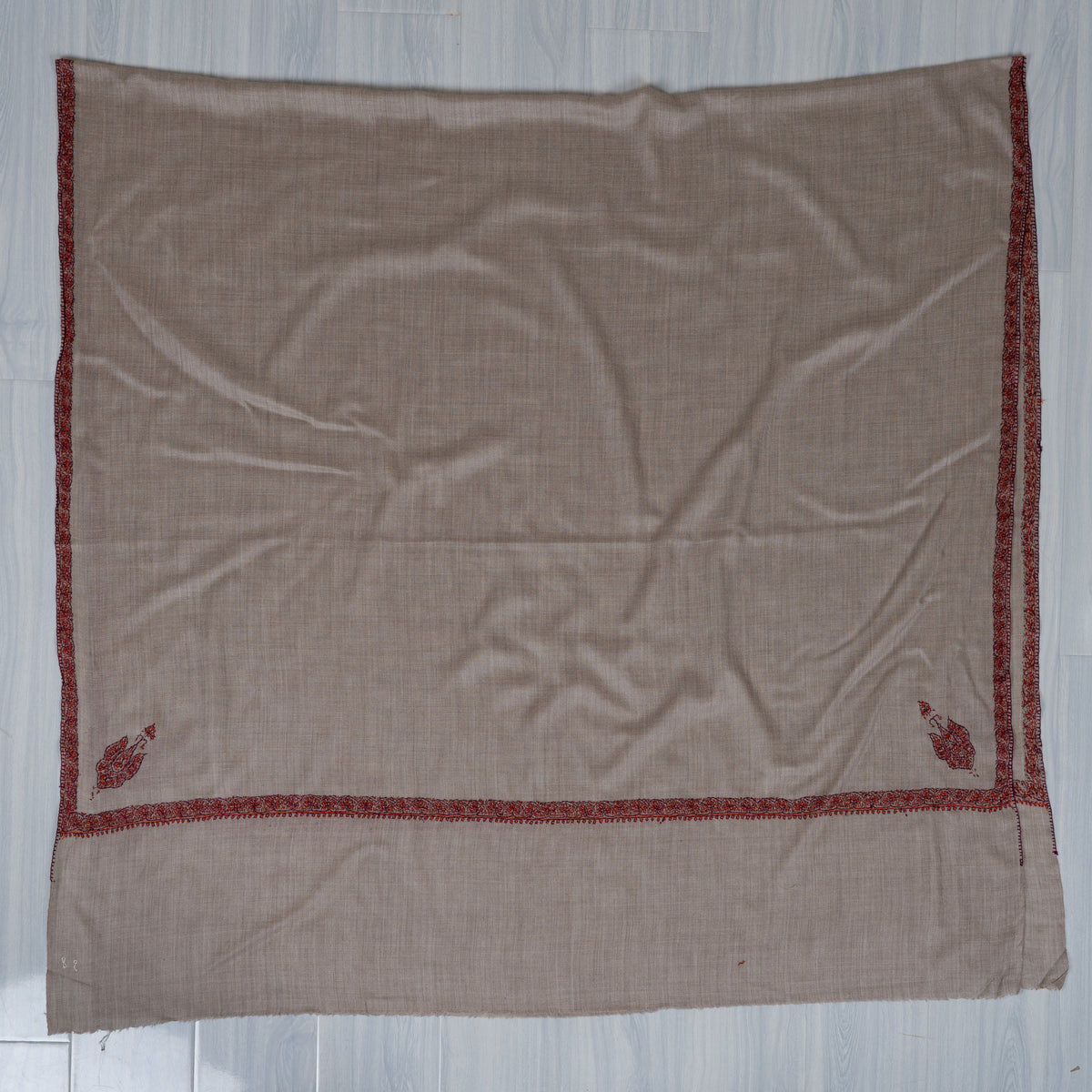 Sand Rust Borderline Grace: Merino Wool Hand Embroidered 2.5 Yards Shawl