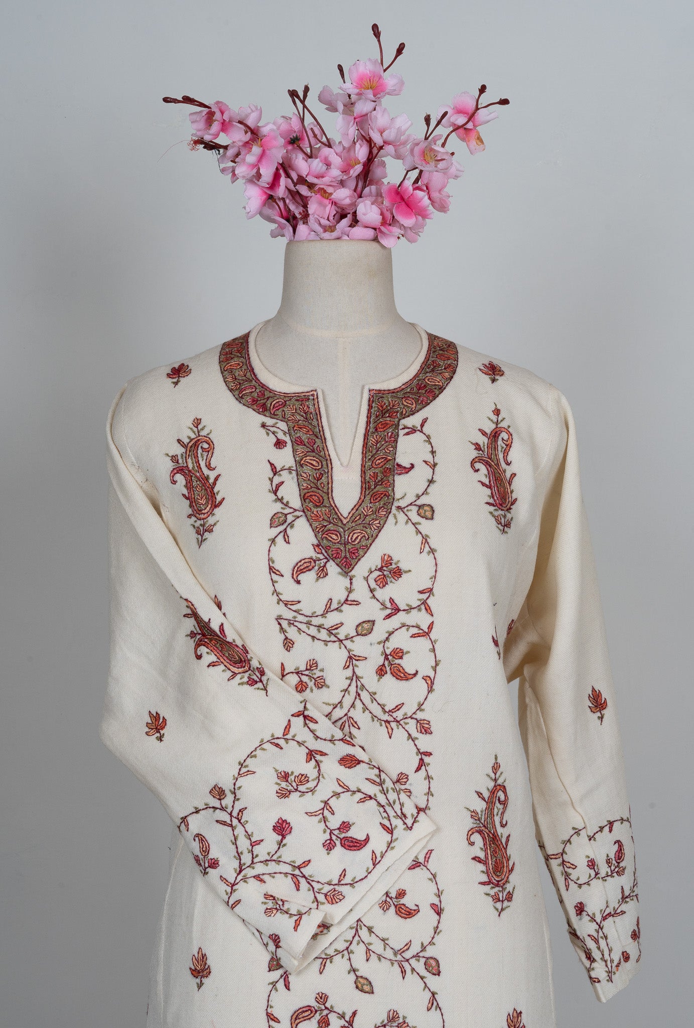 Pearl Vine Sozni Hand Embroidered Pheran