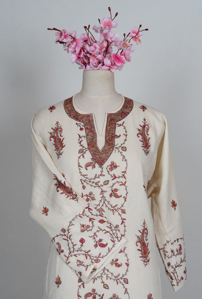 Pearl Vine Sozni Hand Embroidered Pheran