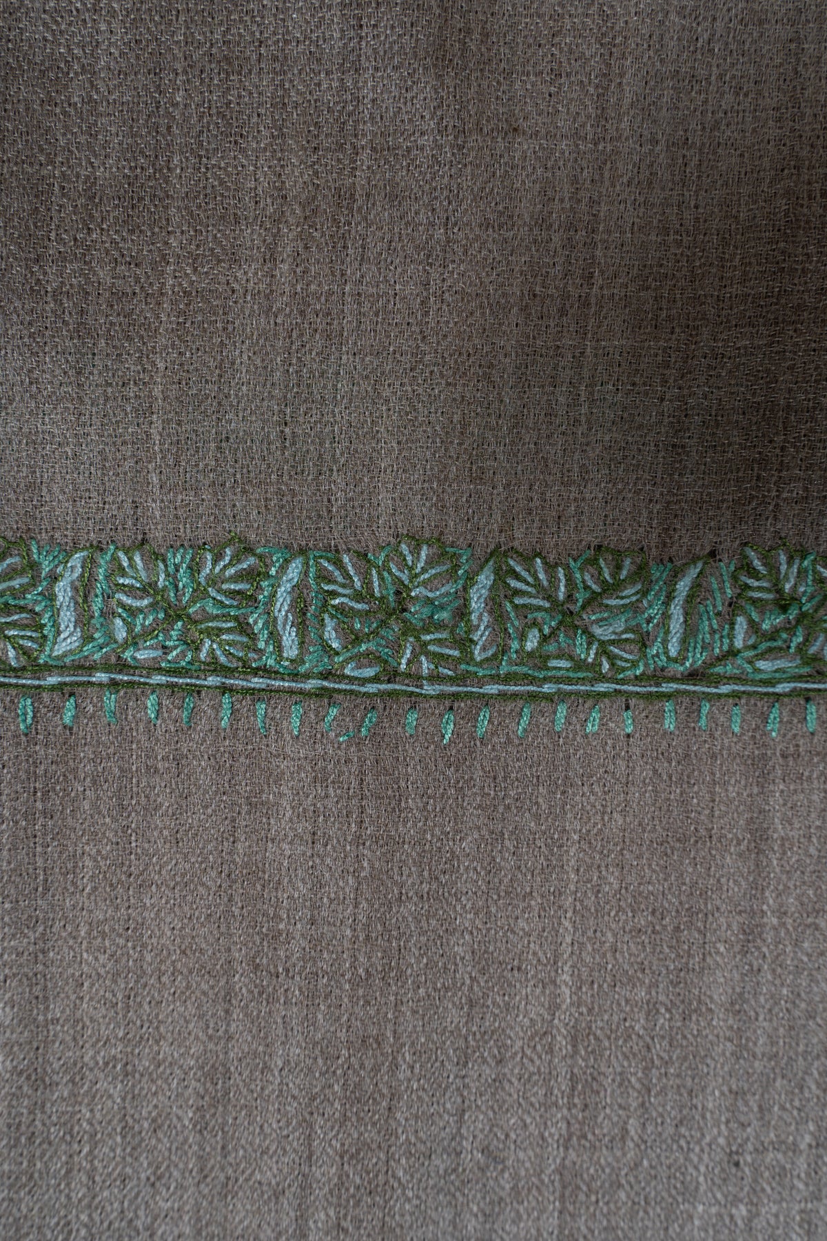 Stone Teal Minimal Edge: Merino Wool Hand Embroidered 2.5 Yards Shawl