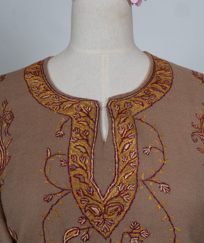 Mocha Whisper Sozni Hand Embroidered Pheran