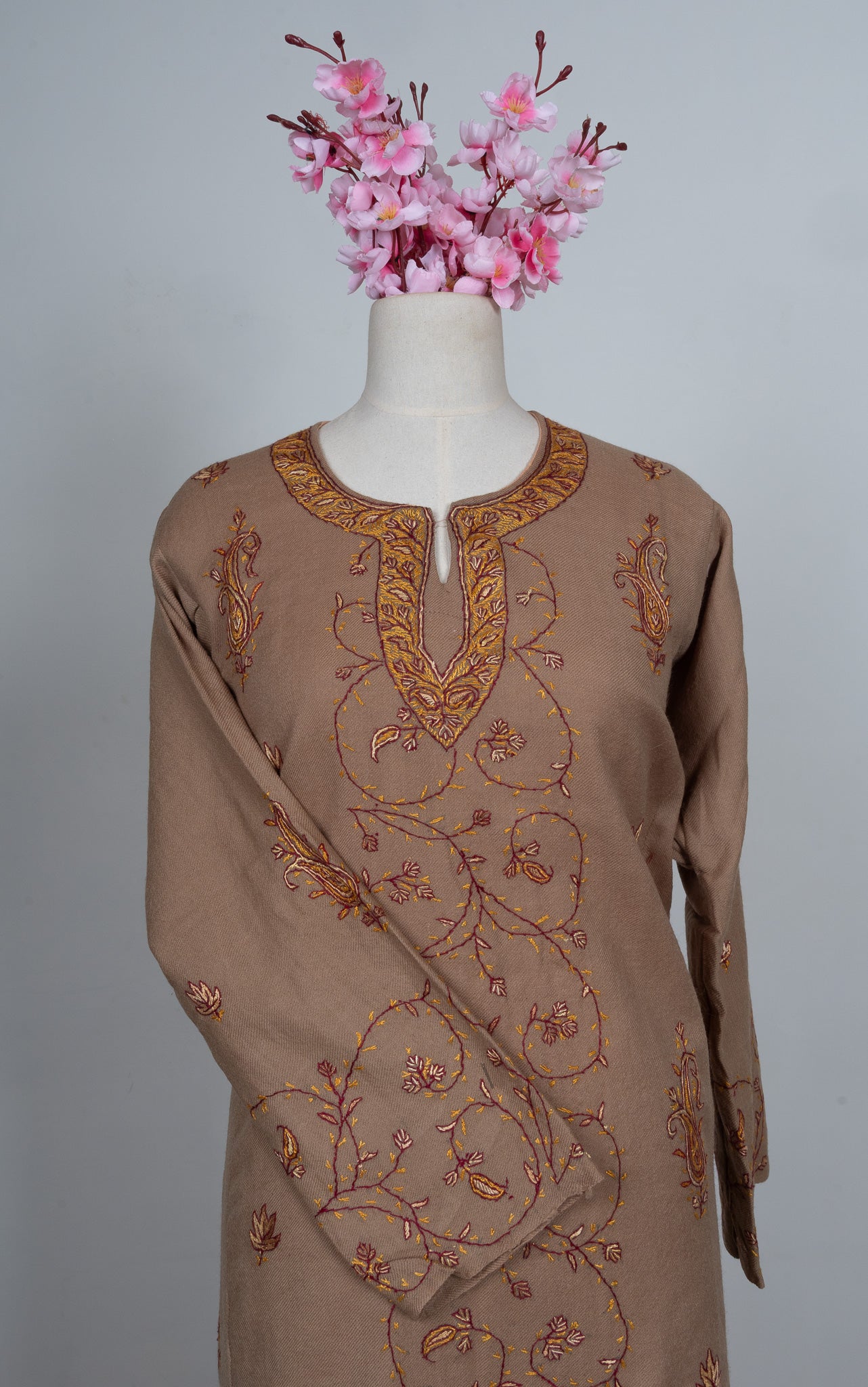 Mocha Whisper Sozni Hand Embroidered Pheran