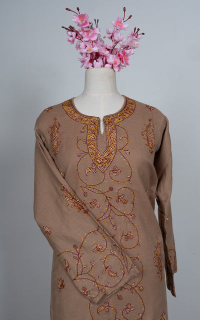 Mocha Whisper Sozni Hand Embroidered Pheran