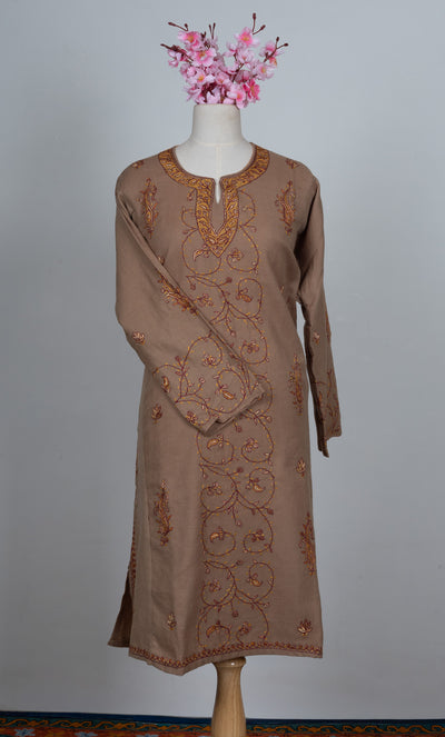 Mocha Whisper Sozni Hand Embroidered Pheran