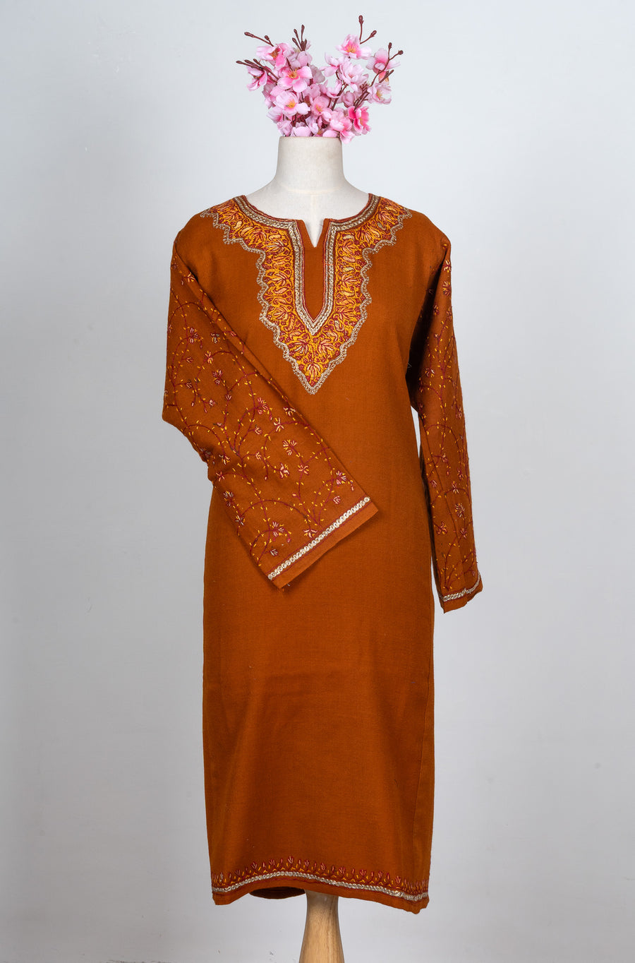 Burnt Ember Sozni Hand Embroidered Pheran