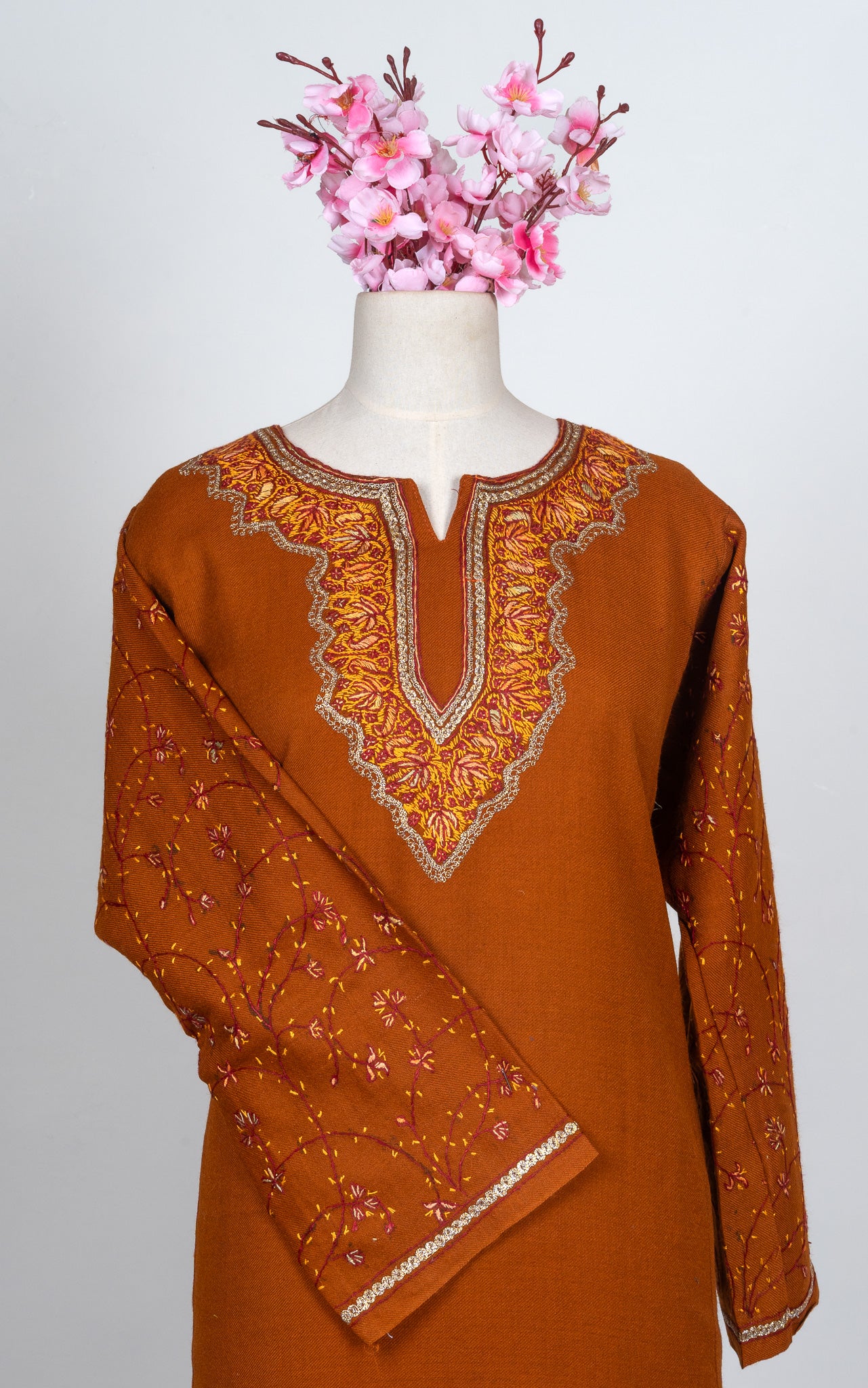 Burnt Ember Sozni Hand Embroidered Pheran