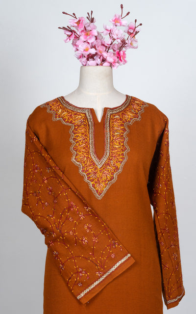Burnt Ember Sozni Hand Embroidered Pheran