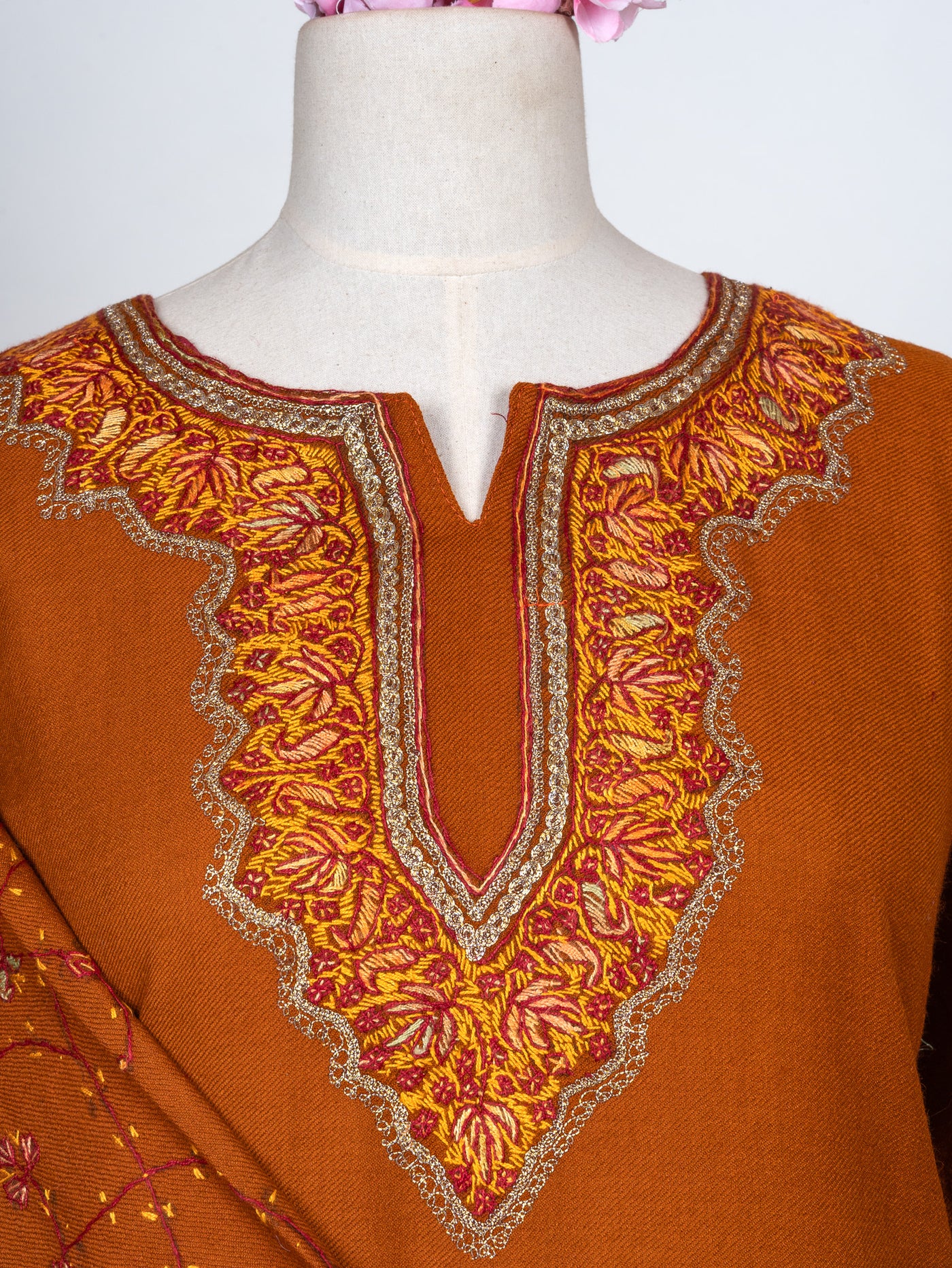 Burnt Ember Sozni Hand Embroidered Pheran