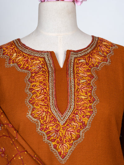 Burnt Ember Sozni Hand Embroidered Pheran