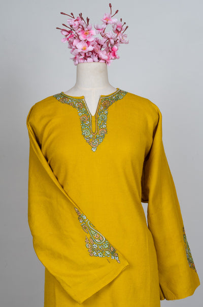 Golden Meadow Sozni Hand Embroidered Pheran