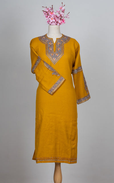 Saffron Azure Sozni Hand Embroidered Pheran