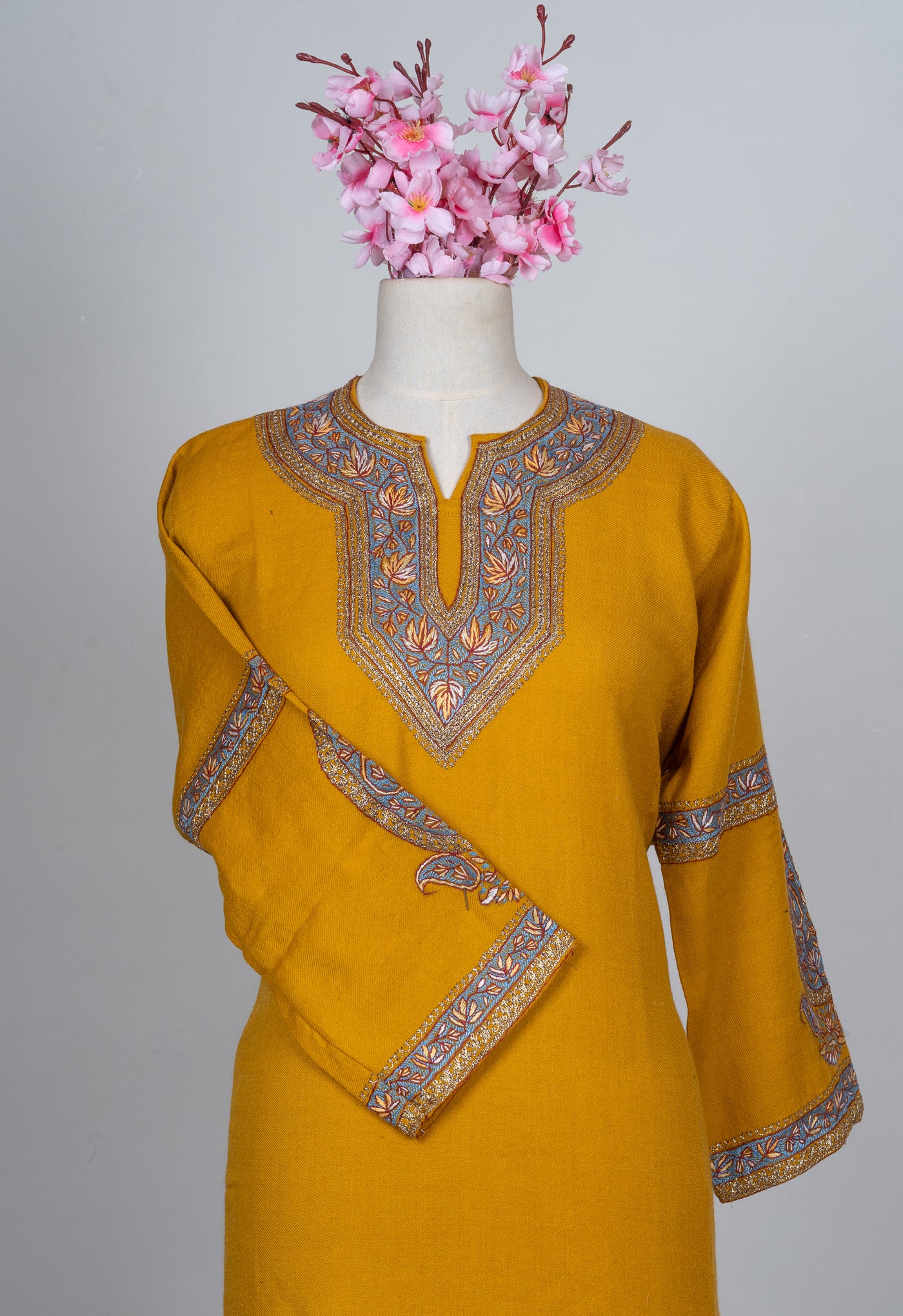 Saffron Azure Sozni Hand Embroidered Pheran