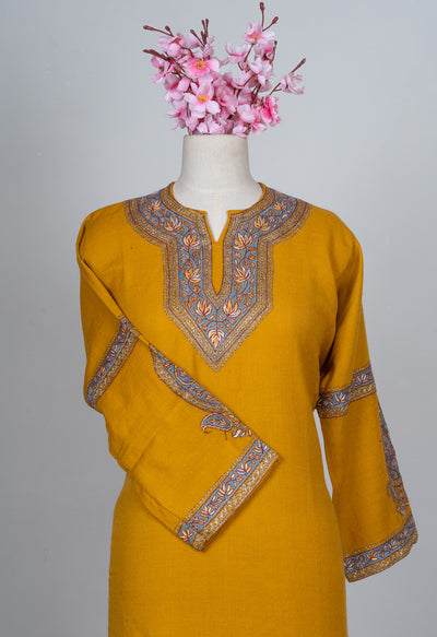 Saffron Azure Sozni Hand Embroidered Pheran