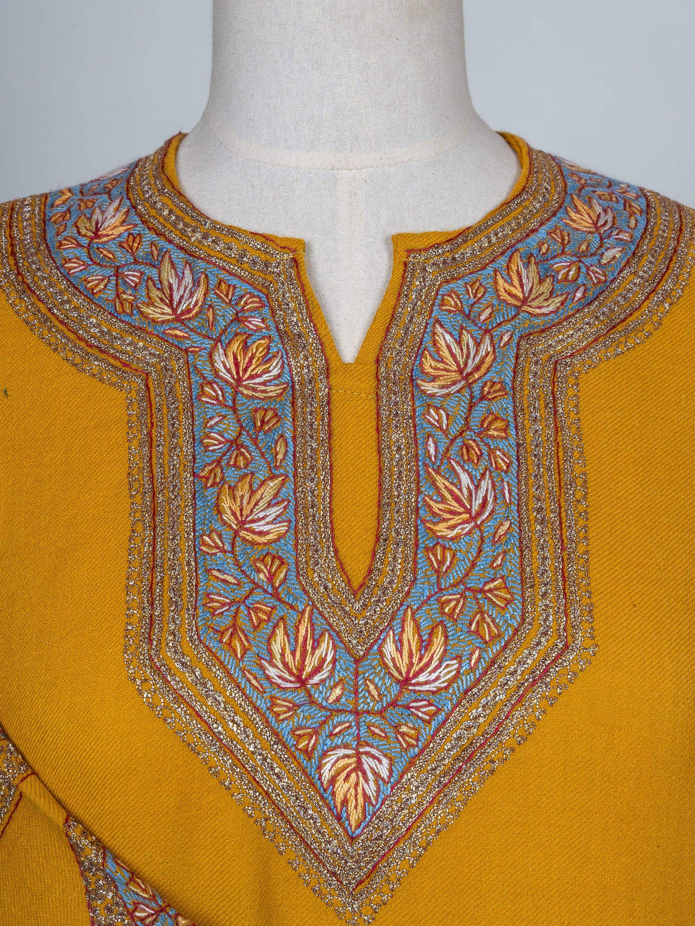 Saffron Azure Sozni Hand Embroidered Pheran