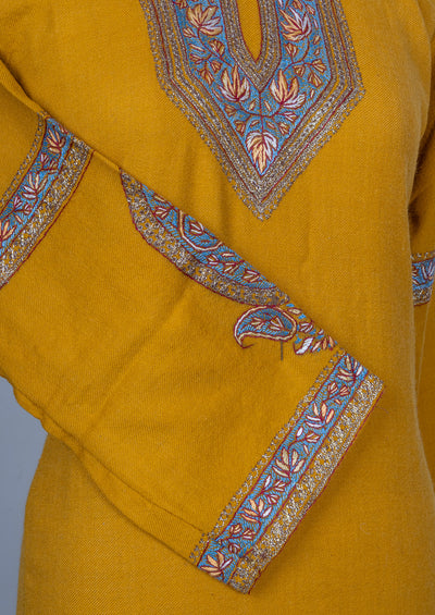 Saffron Azure Sozni Hand Embroidered Pheran