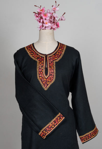 Midnight Border Sozni Hand Embroidered Pheran