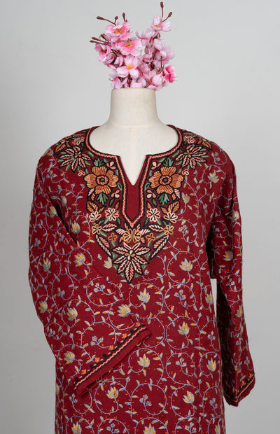 Ruby Bloom Sozni Hand Embroidered Pheran