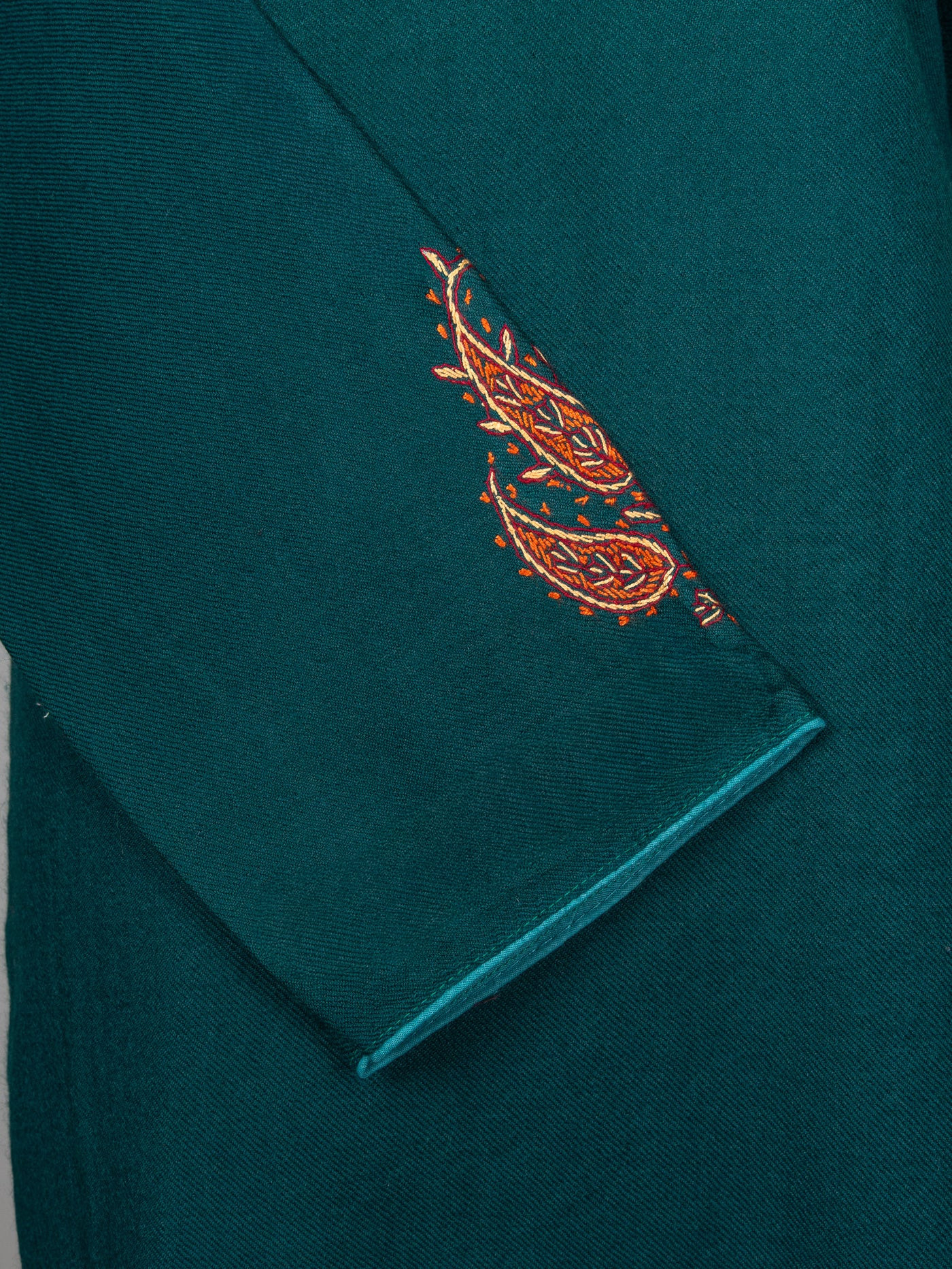 Deep Teal Crest Sozni Hand Embroidered Pheran