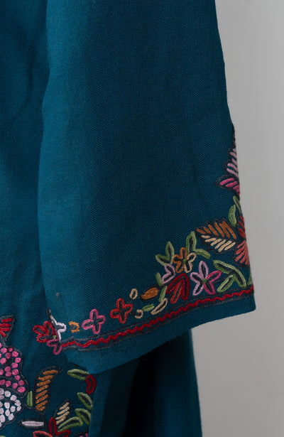 Teal Garden Sozni Hand Embroidered Pheran