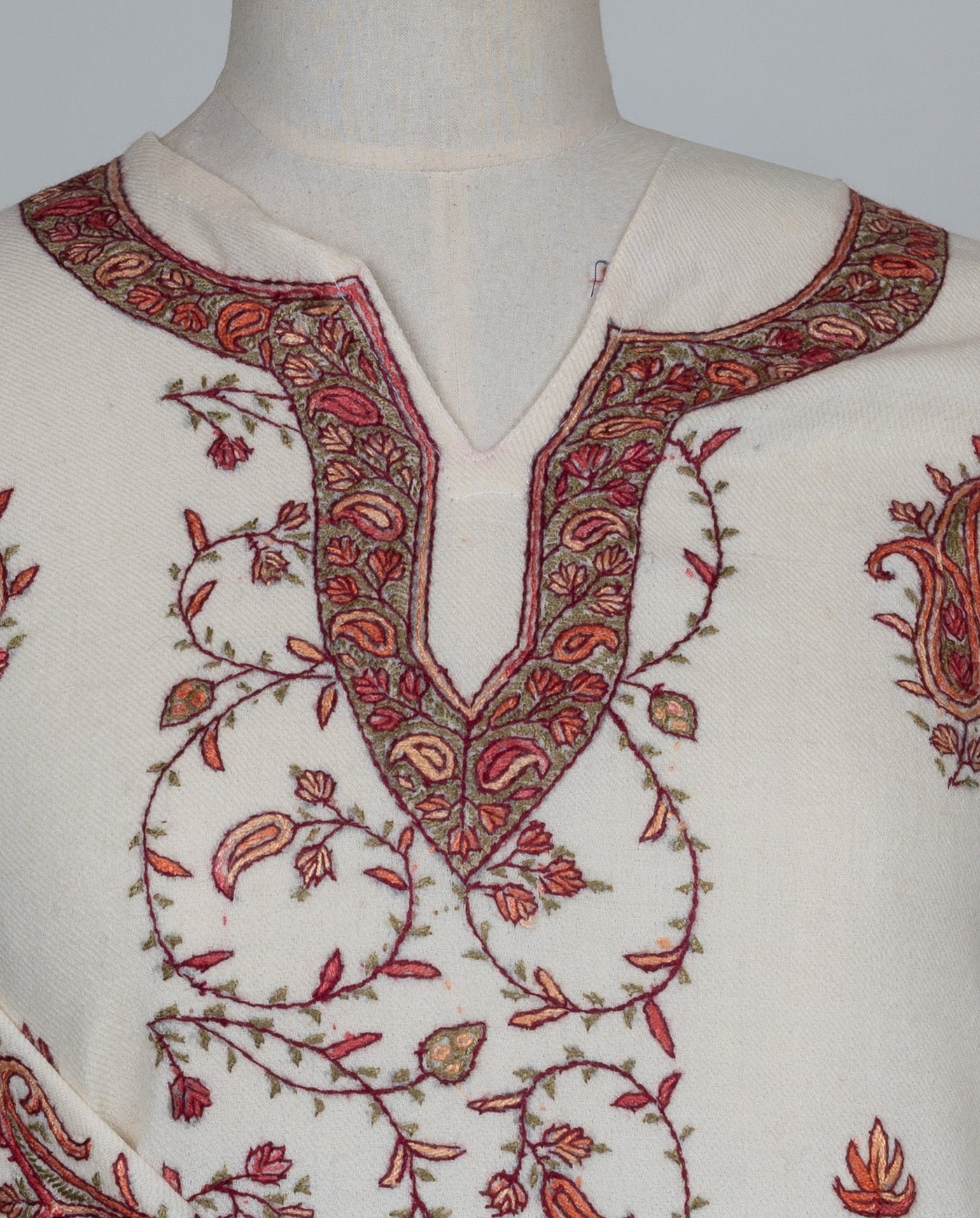 Ivory Vine Sozni Hand Embroidered Pheran