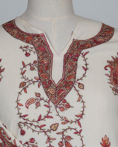 Ivory Vine Sozni Hand Embroidered Pheran