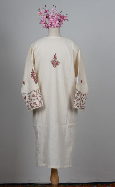 Ivory Vine Sozni Hand Embroidered Pheran