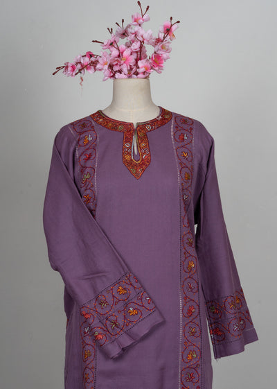 Amethyst Vine Sozni Hand Embroidered Pheran