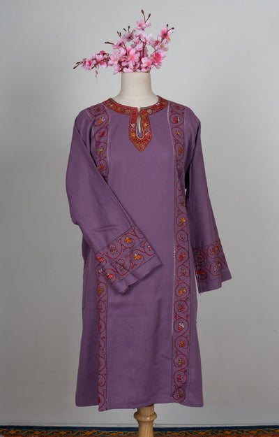 Amethyst Vine Sozni Hand Embroidered Pheran