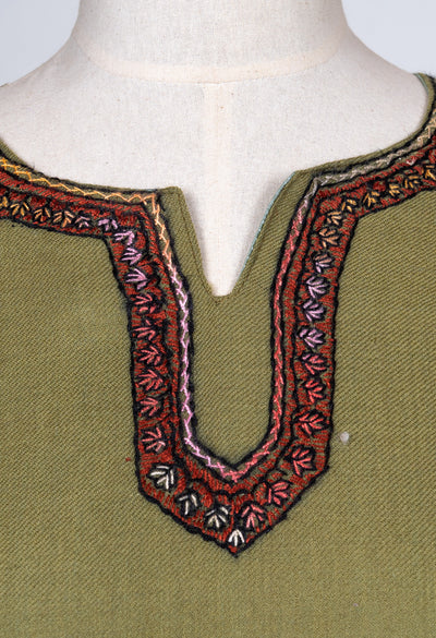 Olive Paisley Sozni Hand Embroidered Pheran