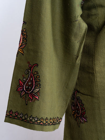 Olive Paisley Sozni Hand Embroidered Pheran