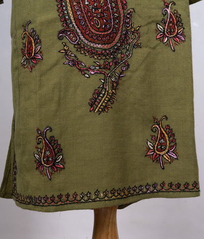 Olive Paisley Sozni Hand Embroidered Pheran