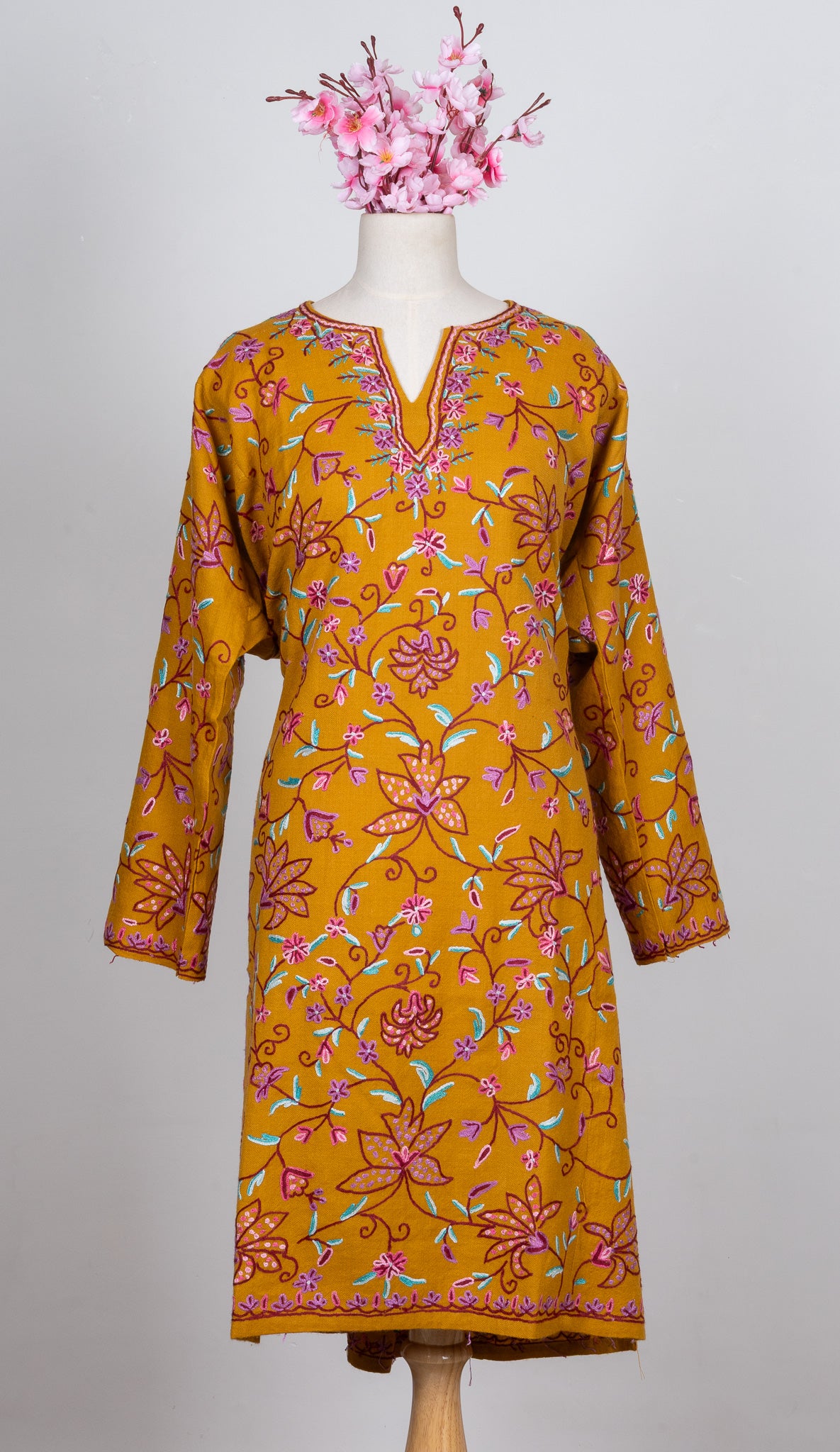 Marigold Bloom Sozni Hand Embroidered Pheran