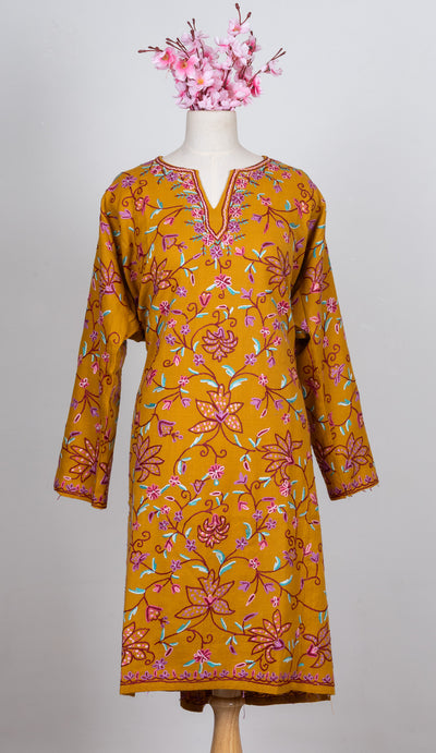 Marigold Bloom Sozni Hand Embroidered Pheran
