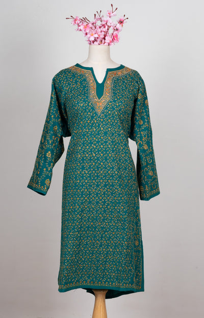 Jade Lattice Sozni Hand Embroidered Pheran