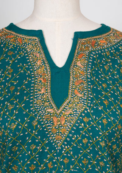 Jade Lattice Sozni Hand Embroidered Pheran