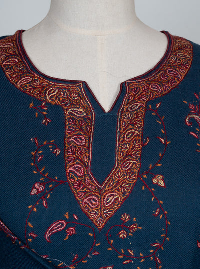 Midnight Scroll Sozni Hand Embroidered Pheran