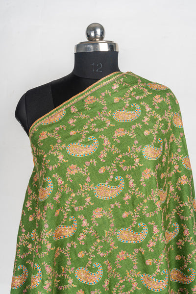 Zamurd-e-Bahar Pure Pashmina Sozni Hand Embroidery Shawl