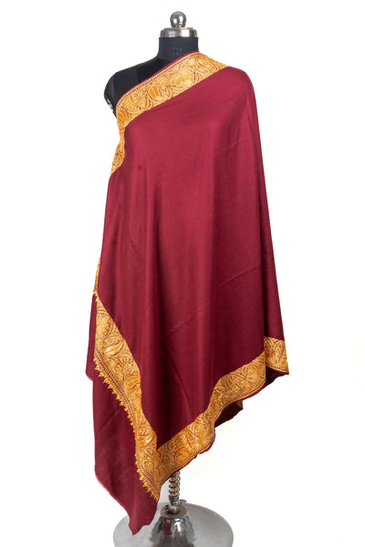Crimson Elegance Hand-Tilla Embroidery Majestic Pashmina Shawl