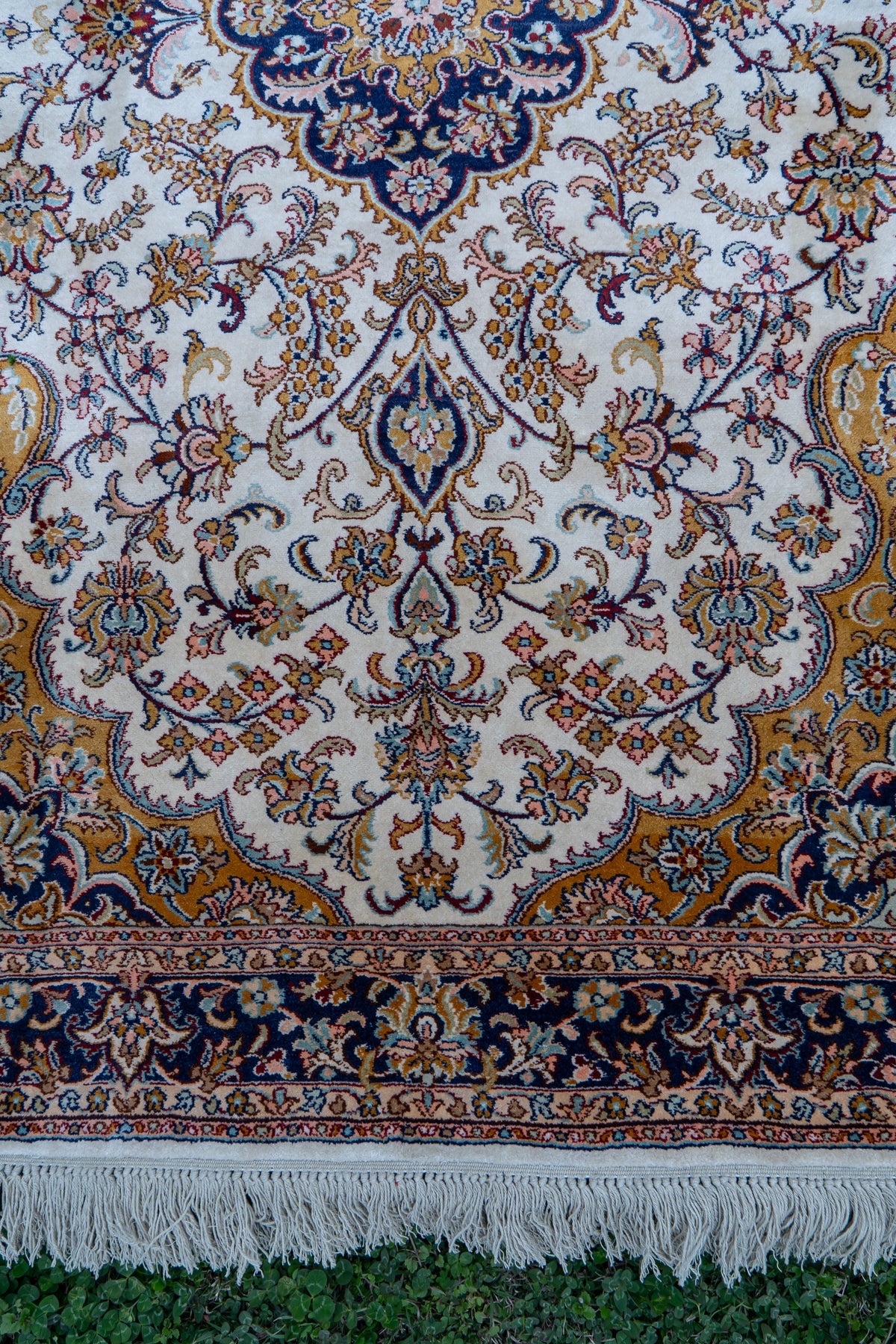 2.5ft x 4ft: Amber Horizon Mosaic: Hand Knotted Mulberry silk on silk Kashmiri Carpet