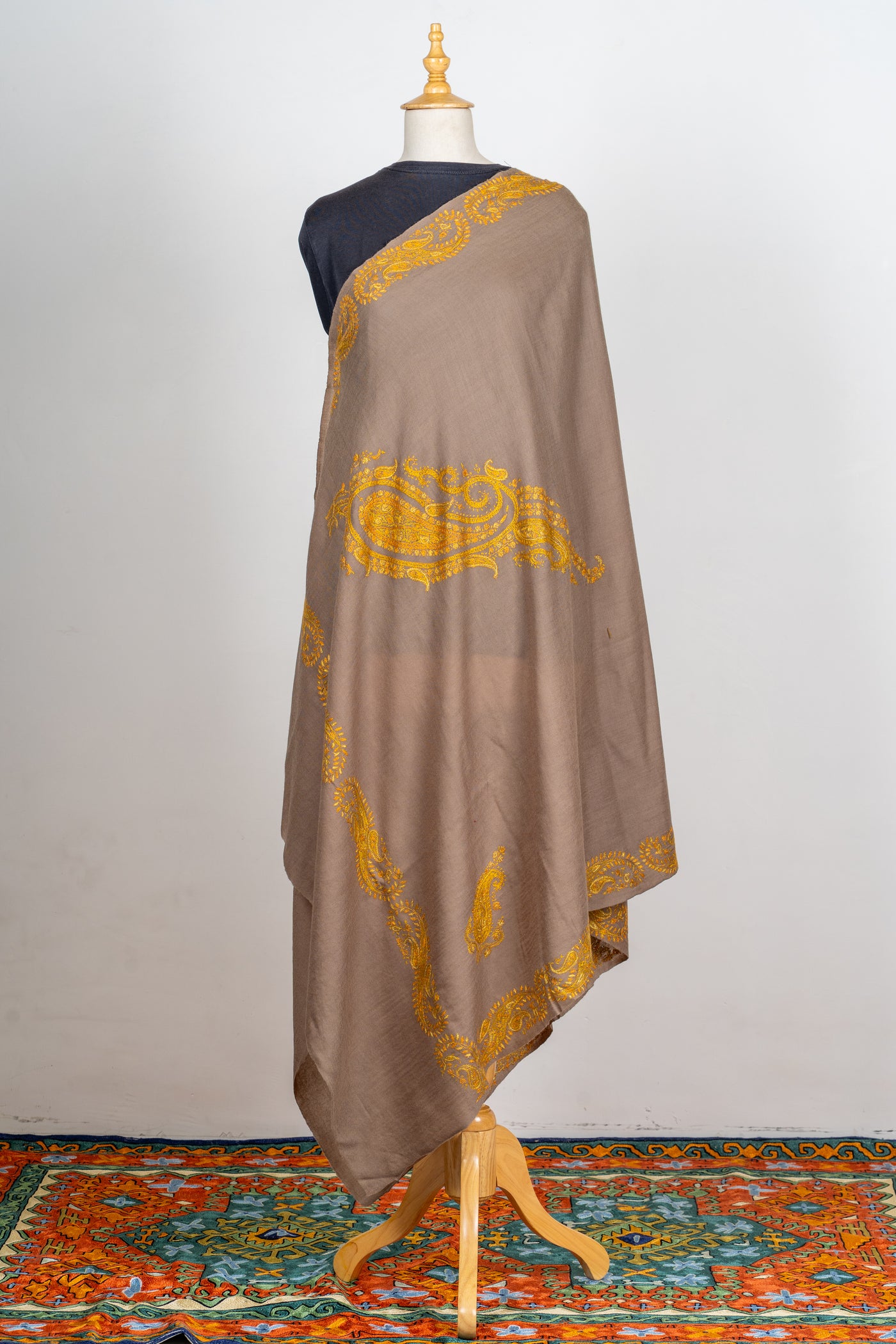 Zard Bahaar: Hand-Embroidered Sozni Shawl in Merino Wool