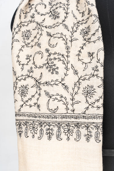 Zamurd-e-Tanweer Pure Pashmina Scarf with Sozni Hand Embroidery