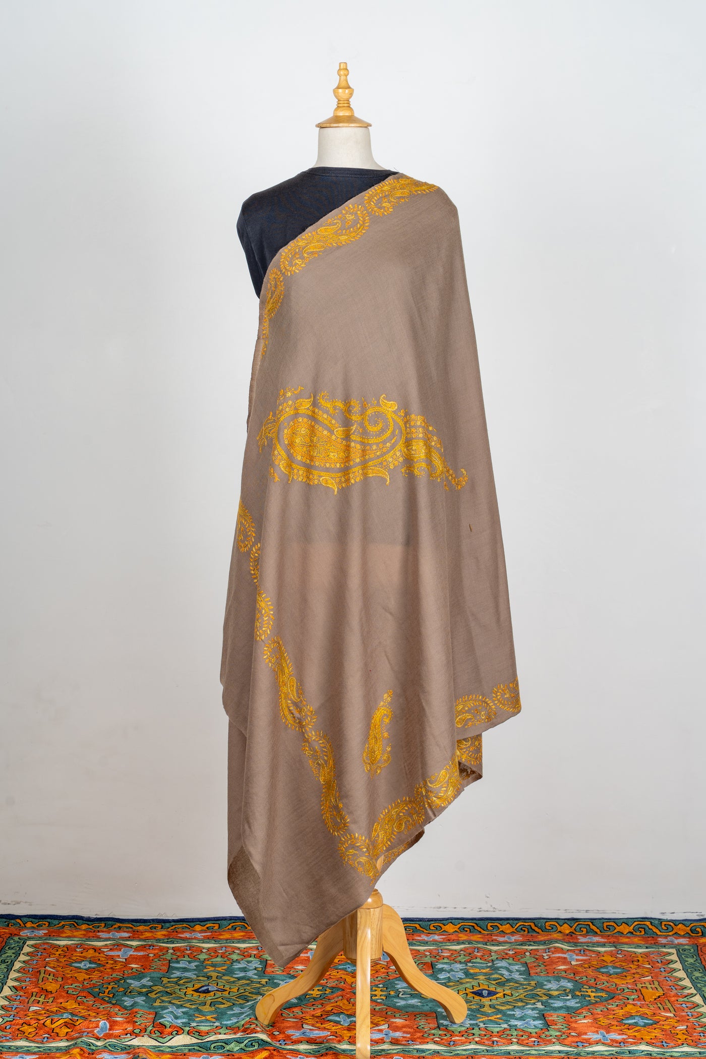 Zard Bahaar: Hand-Embroidered Sozni Shawl in Merino Wool