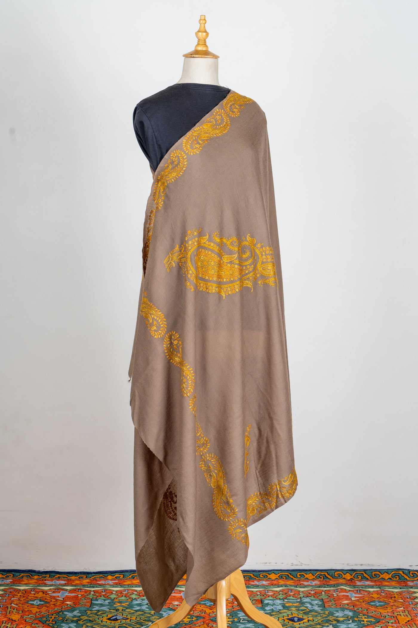 Zard Bahaar: Hand-Embroidered Sozni Shawl in Merino Wool
