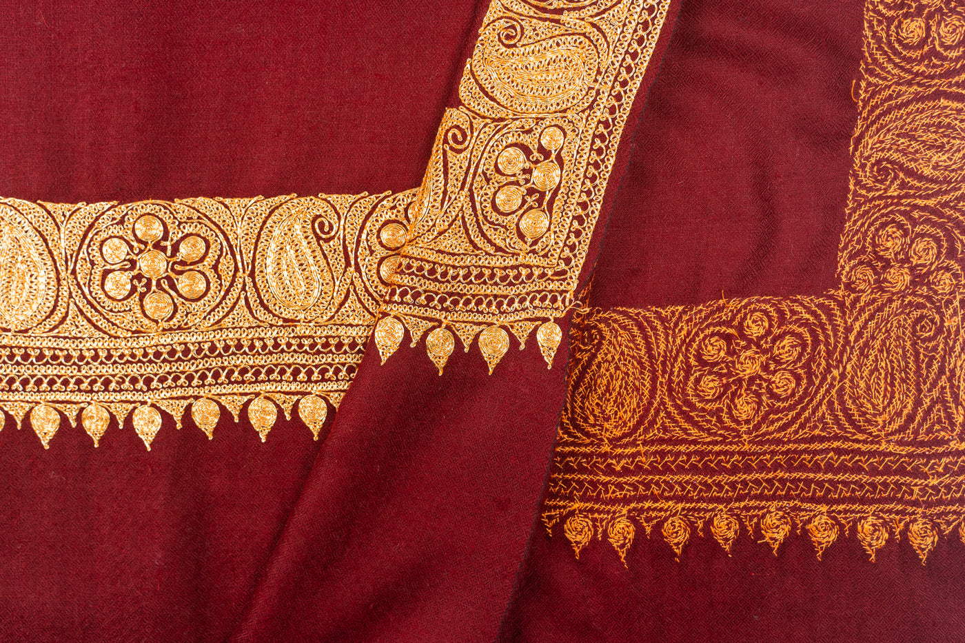 Maroon Majesty Hand-Tilla Embroidered Luxuriant Pashmina Shawl
