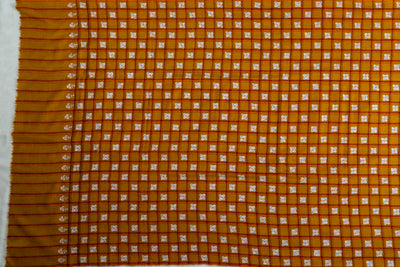 Zarqa – Ochre Checkered Pashmina Shawl with Sozni Embroidery